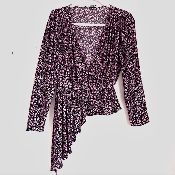 Zara Pink Floral Flare Pants And Boho Asymmetric Peplum Blouse 2 Piece Set EUC - Picture 8 of 16